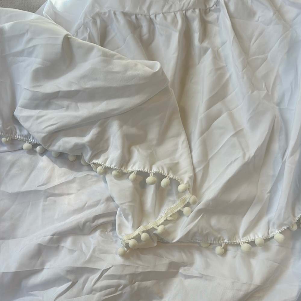Crib Skirt White Pom-Pom Trim